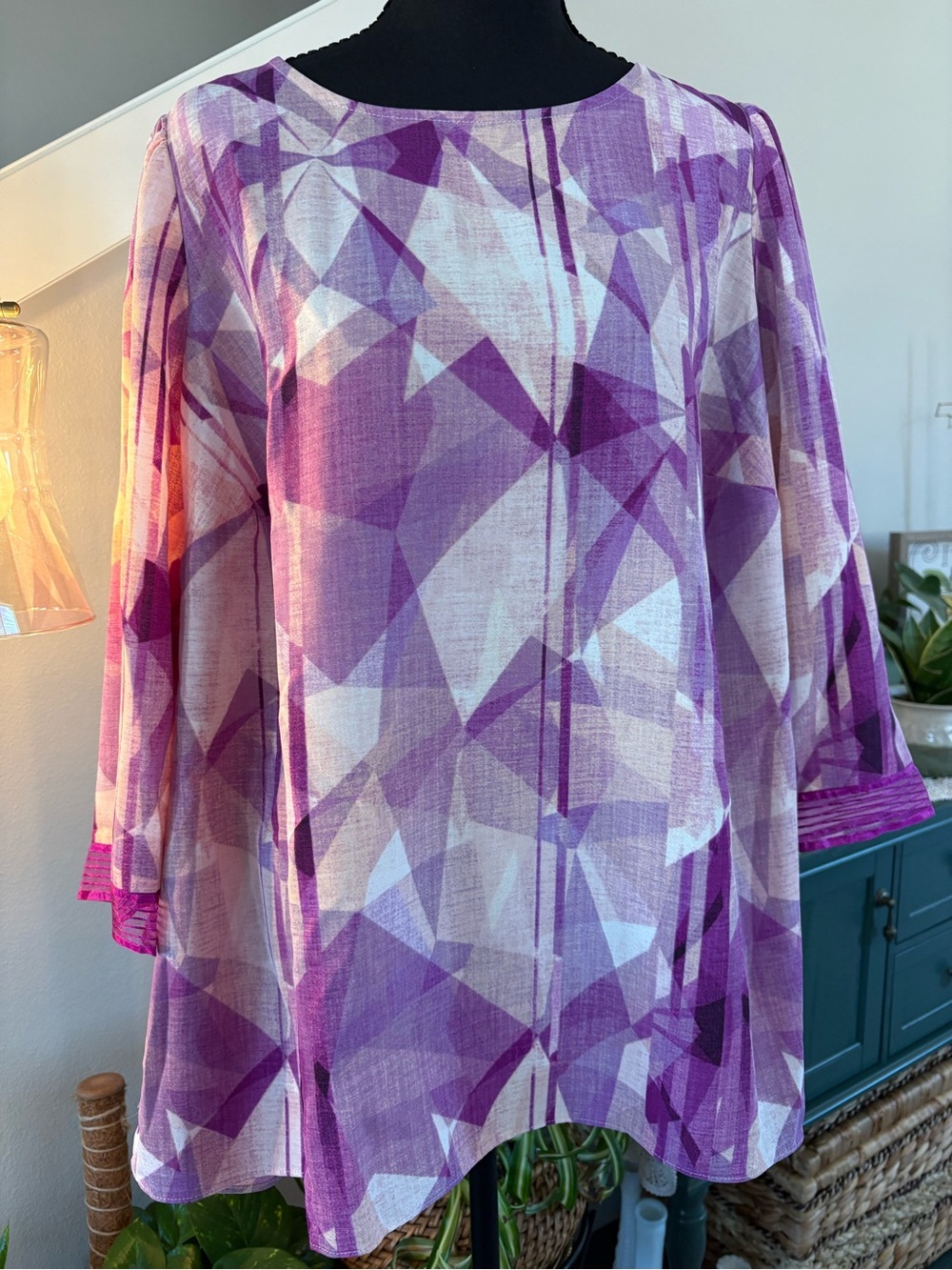 Alfani Purple and Light Pink Abstract Blouse